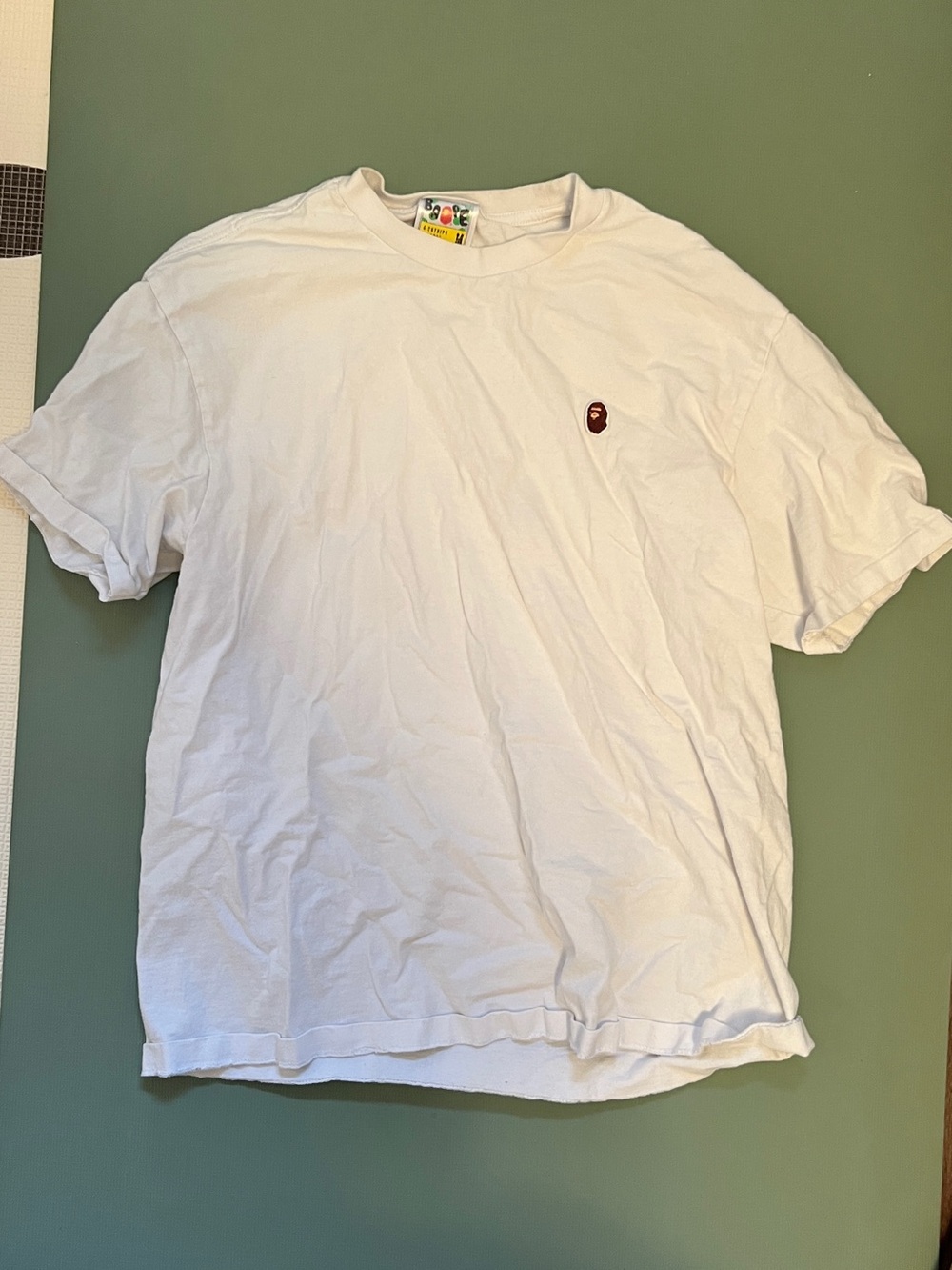 Bape White Short Sleeve Tee with Small Ape Head Patch